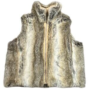 Weatherproof Faux Fur Zip Up Vest Womens XL Brown Tan Plush Sleeveless Jacket